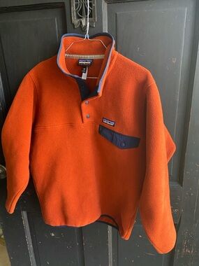 Patagonia Orange Fleece Snap Pullover with Navy Trim